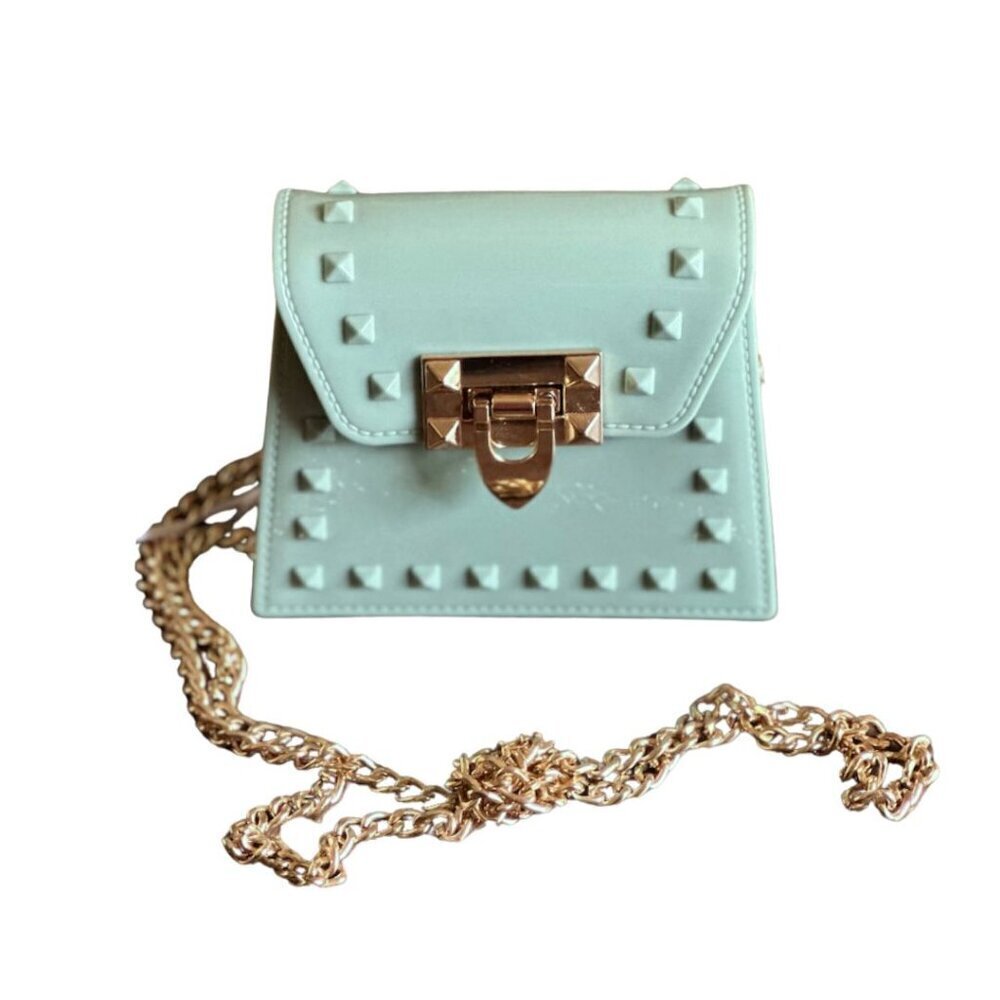 Tiny Mint Green Plastic Purse Gold Chain Strap & Clasp